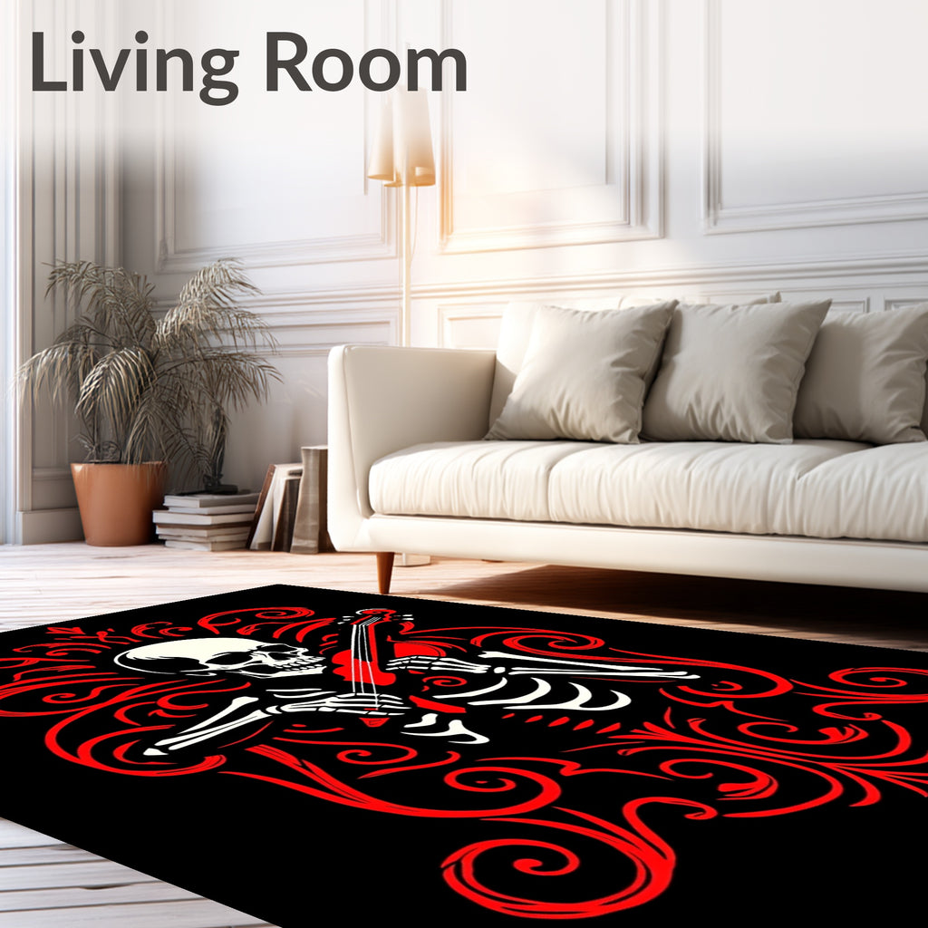 Crimson Skeleton Violinist Ornate Rug