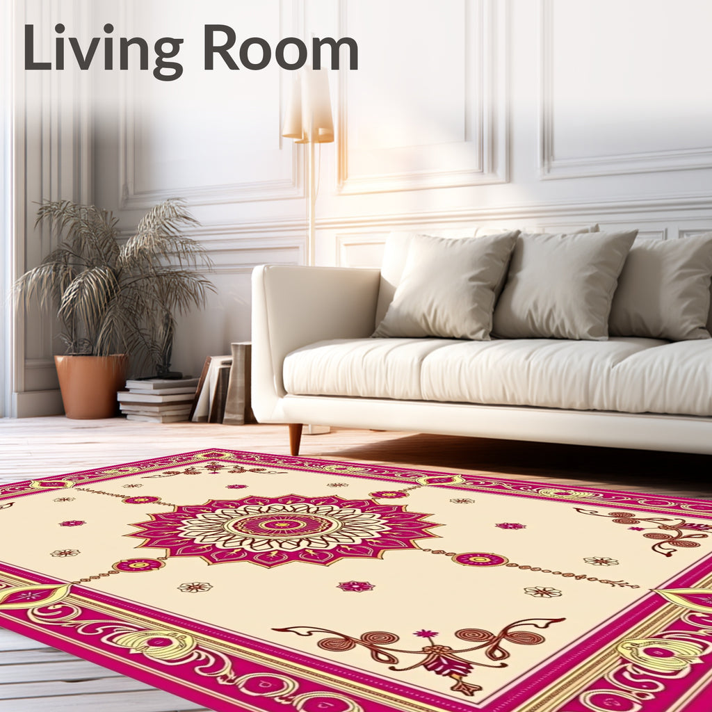 Berry Pink Golden Rose Medallion Rug