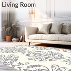 Elegant Ivory Gray Damask Scroll Rug