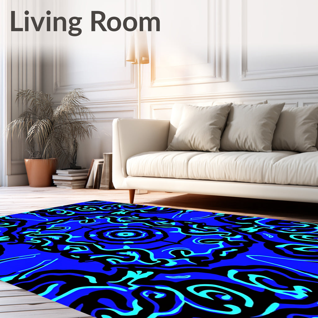 Vibrant Blue Abstract Swirl Medallion Rug