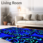 Vibrant Blue Abstract Swirl Medallion Rug