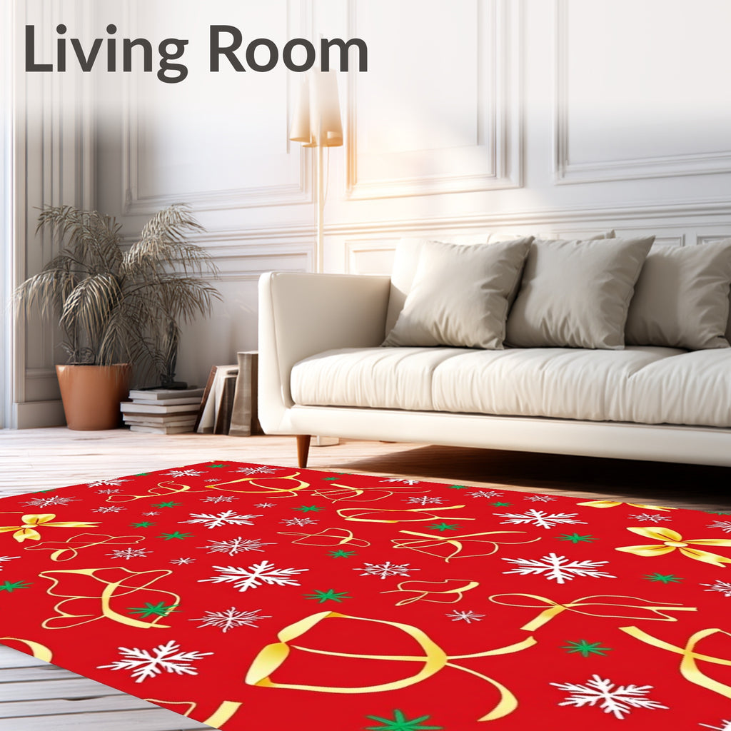 Crimson Woven Gold Snowflake Bow Rug