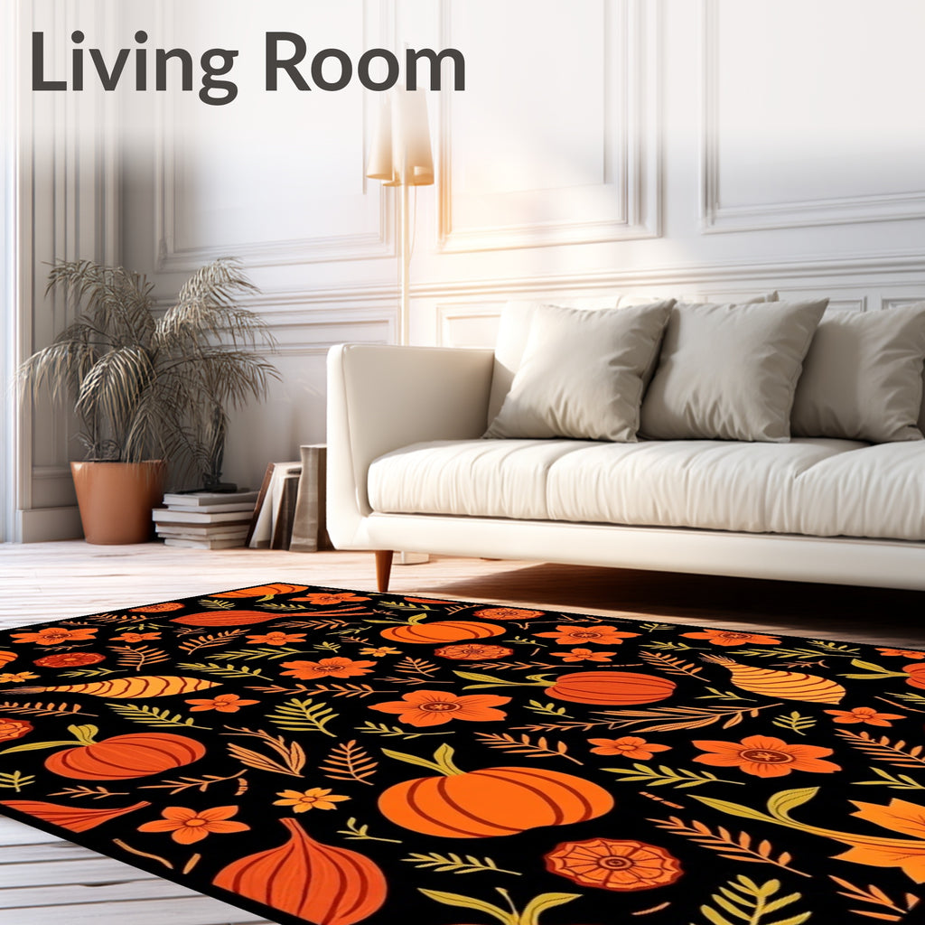 Harvest Orange Pumpkin Floral Accents Rug