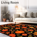 Harvest Orange Pumpkin Floral Accents Rug