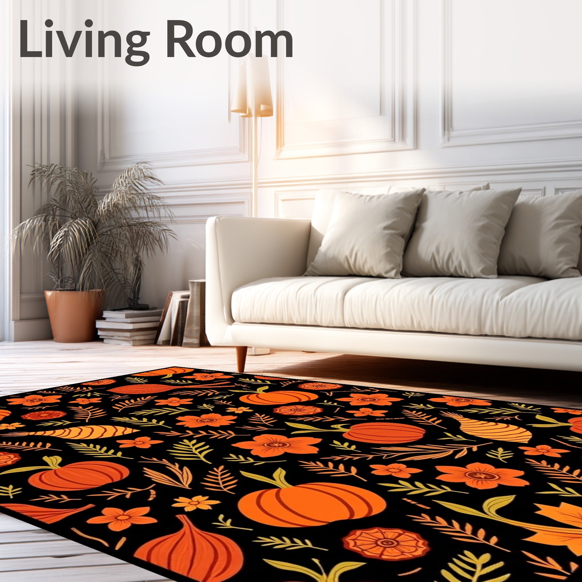 Harvest Orange Pumpkin Floral Accents Rug