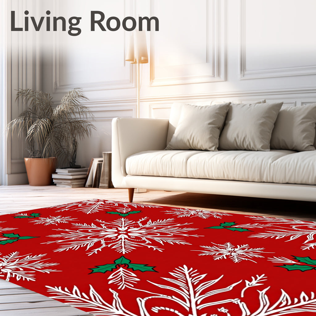 Crimson Snowflake Holly Celebration Rug