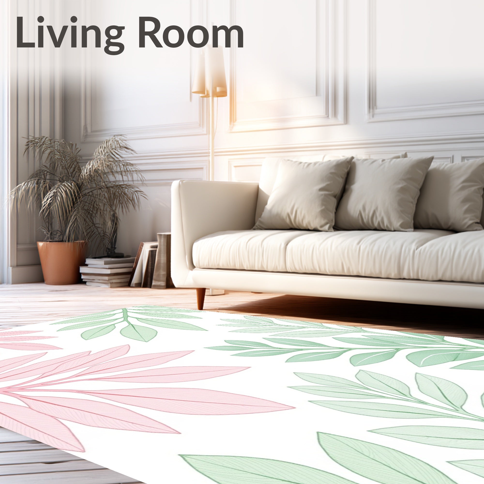 Soft Pink Green Leafy Branches Rug