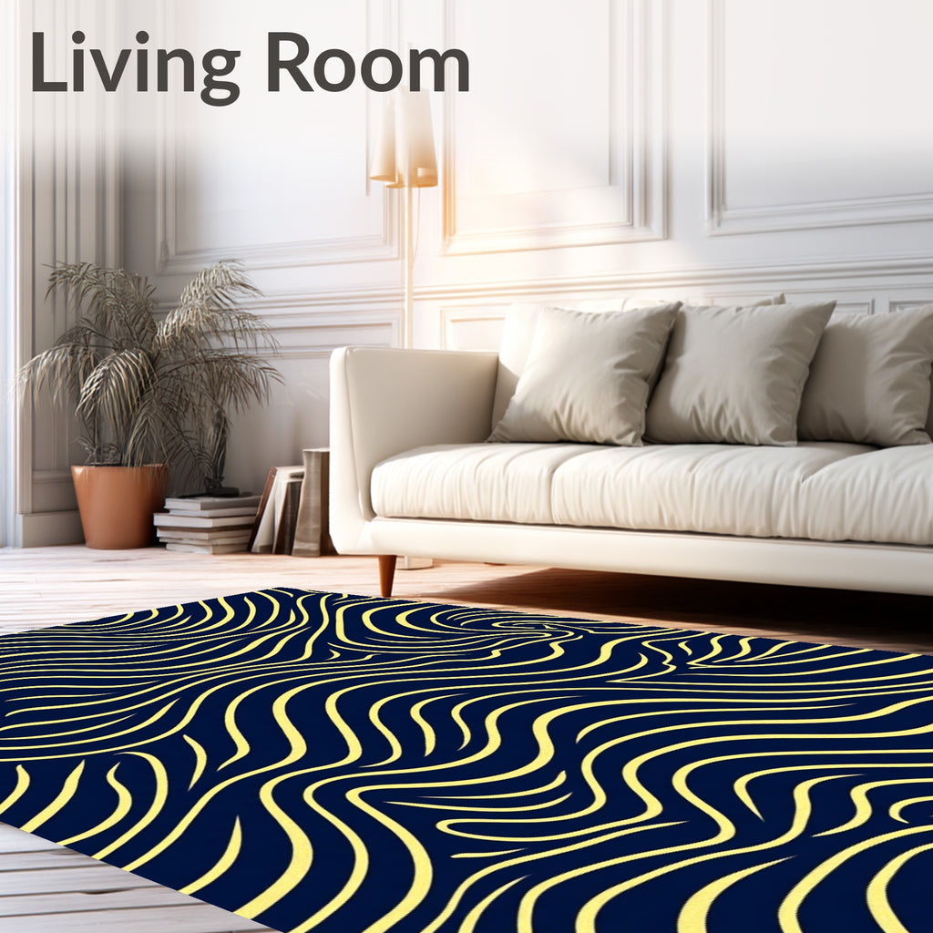 Intertwined Swirls Navy Yellow Rug