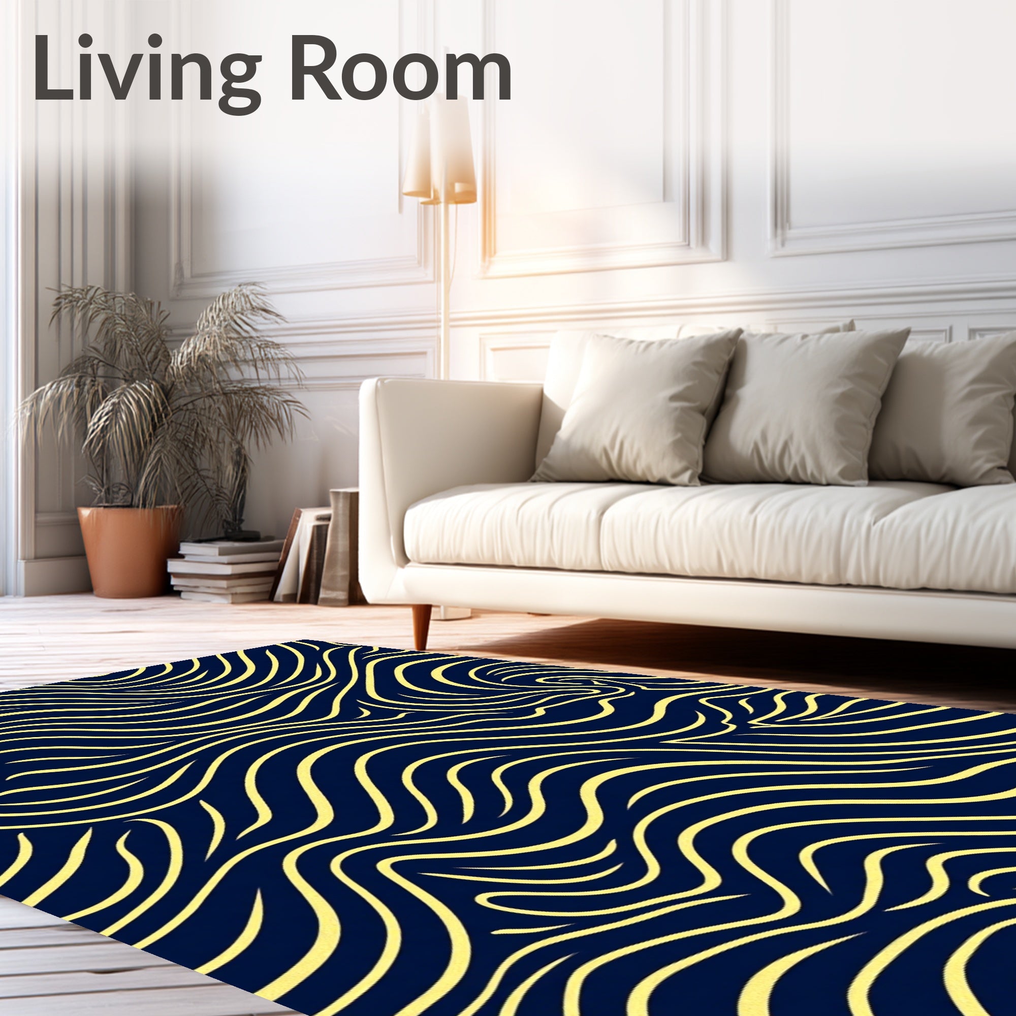 Intertwined Swirls Navy Yellow Rug