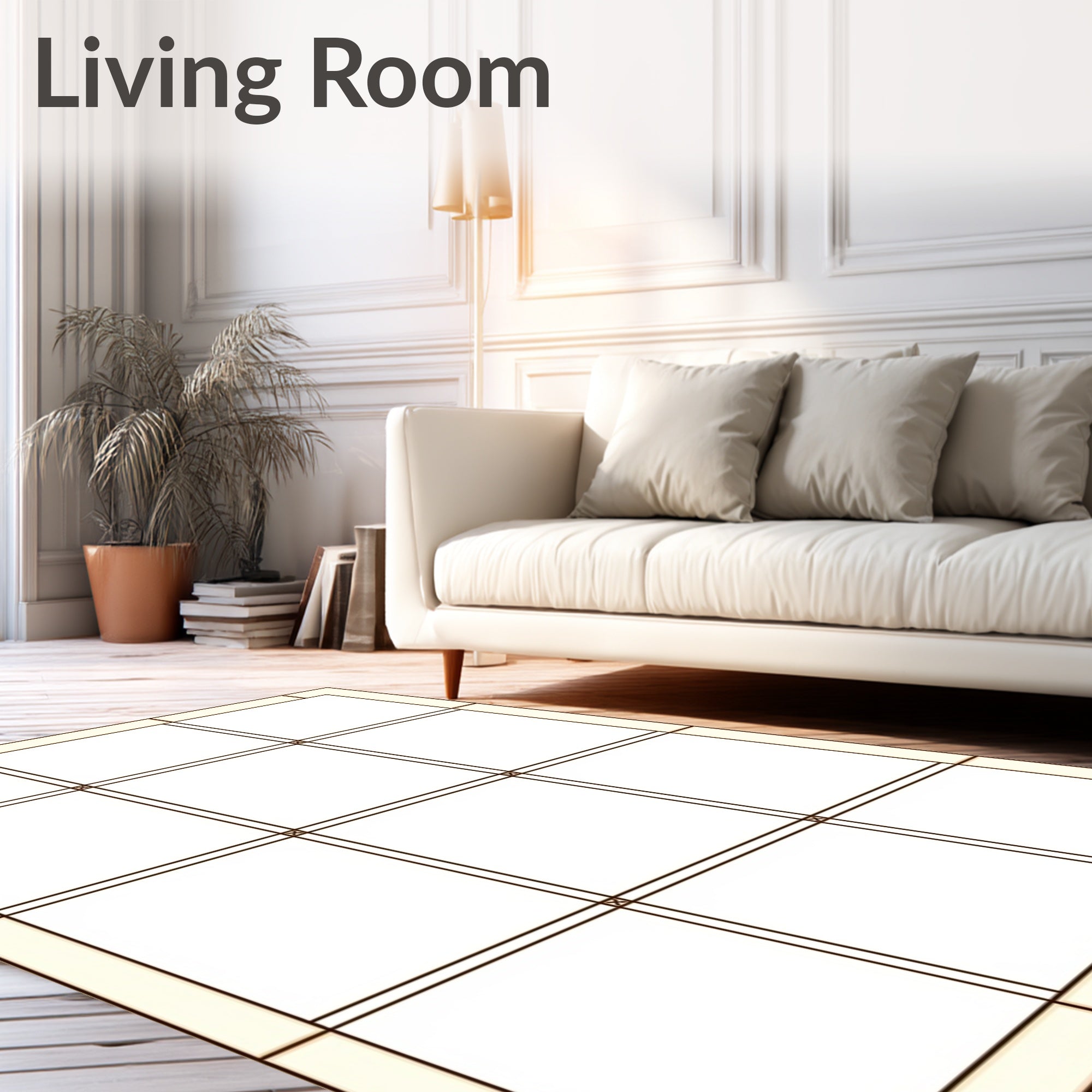 Minimalist Cream Grid Squares Rug
