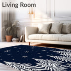 Midnight Blue Snowy Evergreen Forest Rug