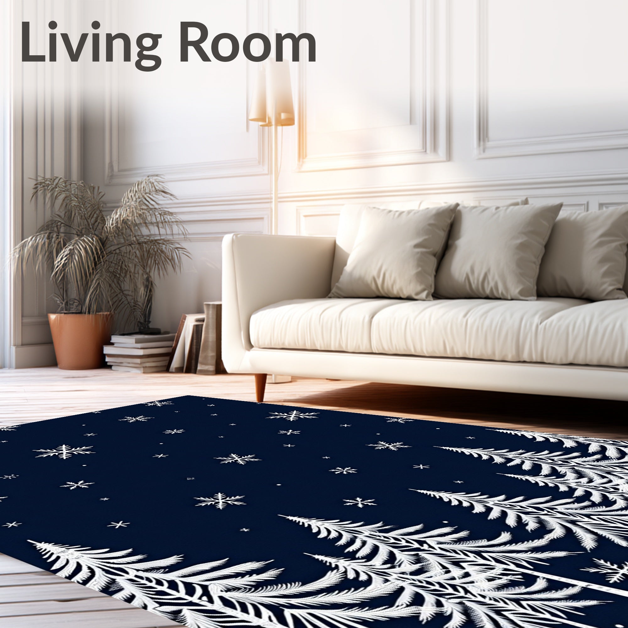 Midnight Blue Snowy Evergreen Forest Rug