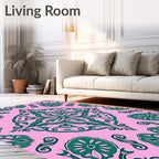 Elegant Pink Emerald Floral Scroll Rug