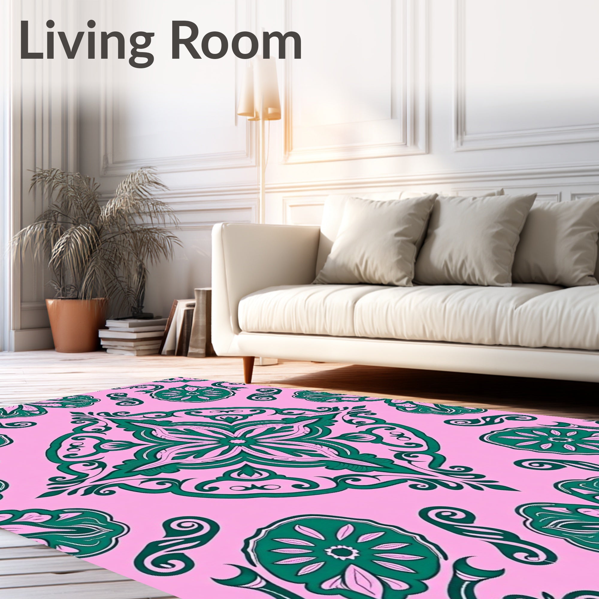 Elegant Pink Emerald Floral Scroll Rug