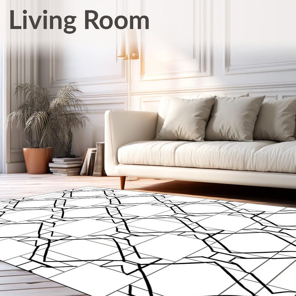 Black White Geometric Diamond Lattice Rug