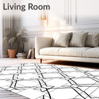 Black White Geometric Diamond Lattice Rug