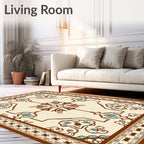 Cream Ornamental Brown Floral Medallion Rug