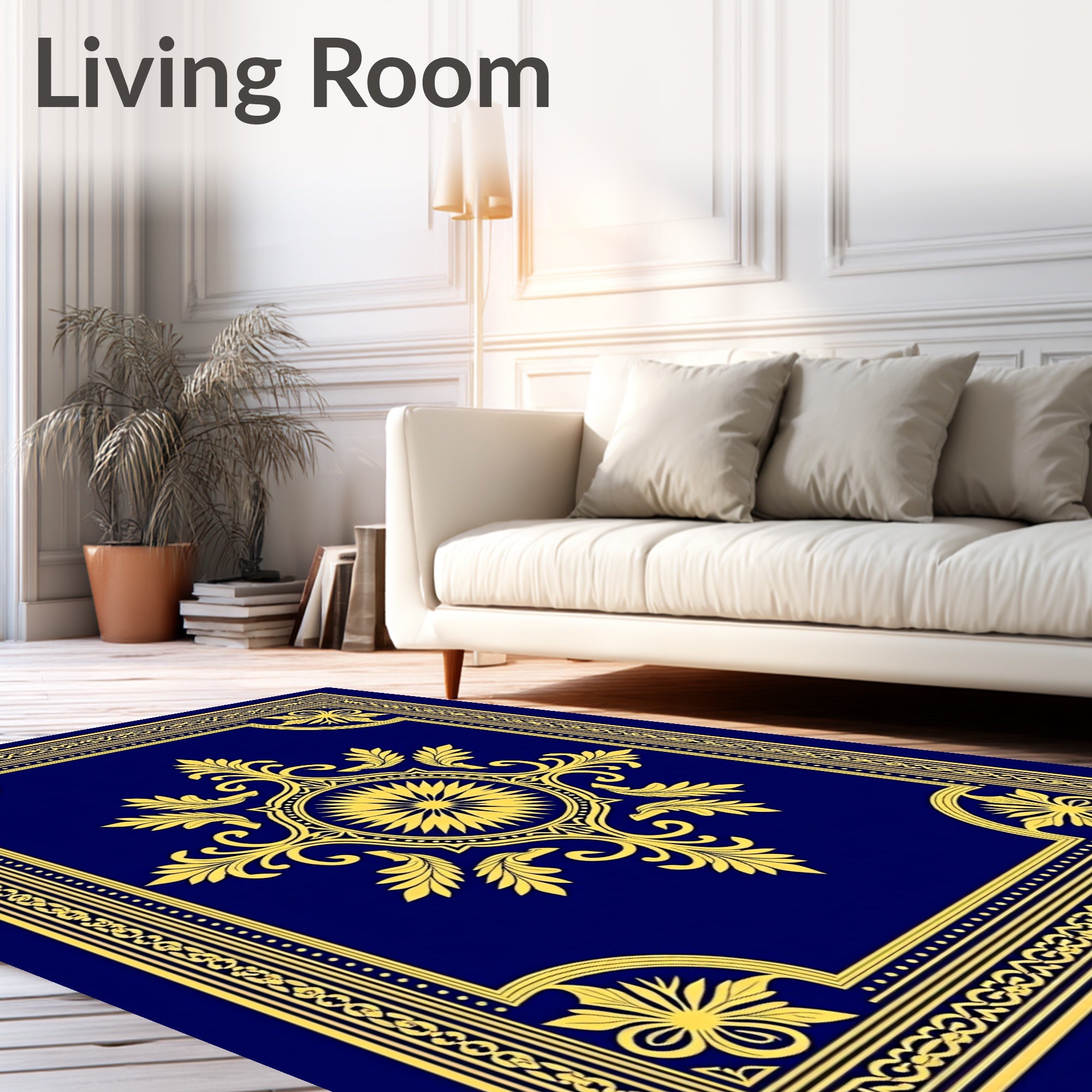 Golden Baroque Medallion Navy Rug