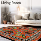 Vibrant Orange Floral Medallion Geometric Rug