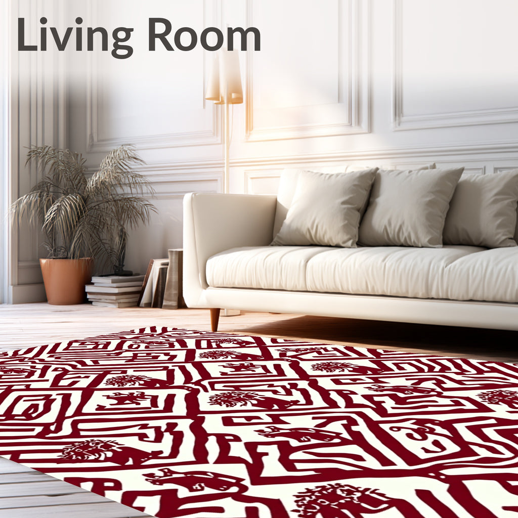 Crimson Ancestral Maze Figures Rug