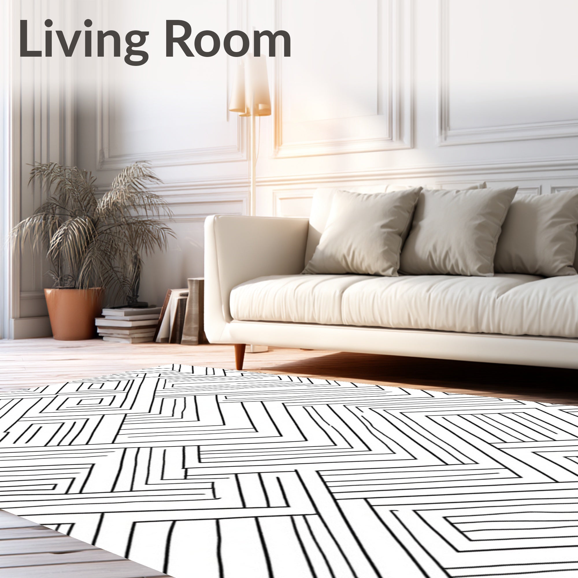 Abstract Black Linear Geometric Maze Rug