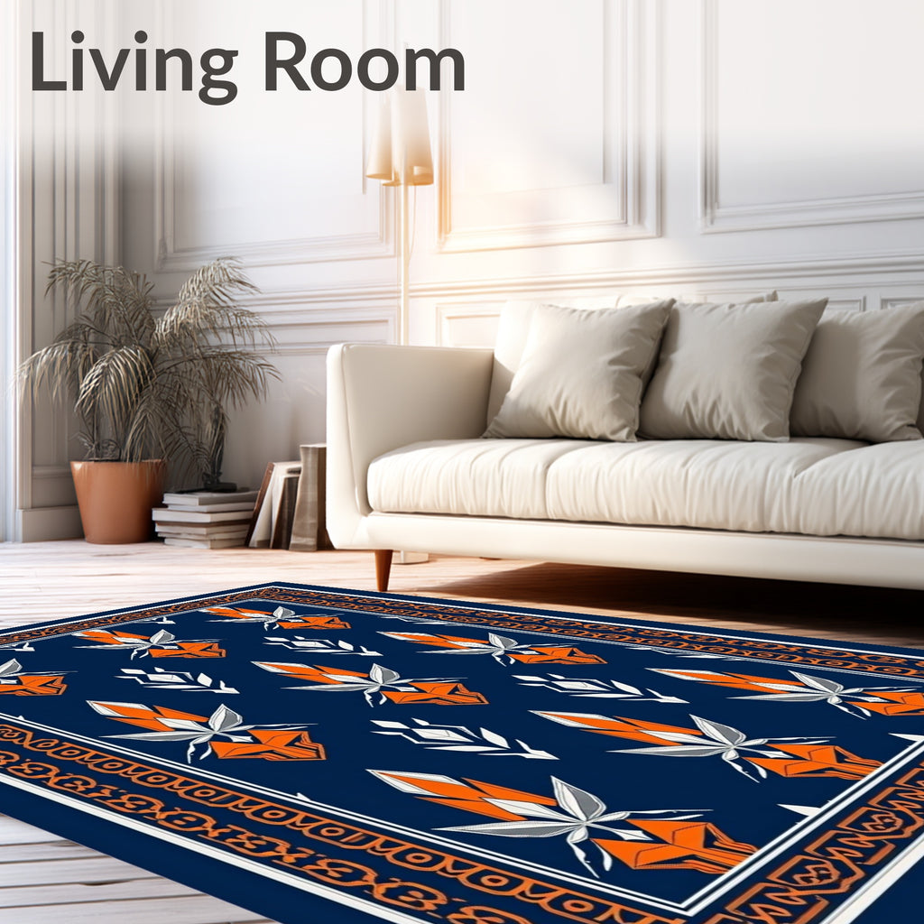 Abstract Orange White Leafed Medallion Rug