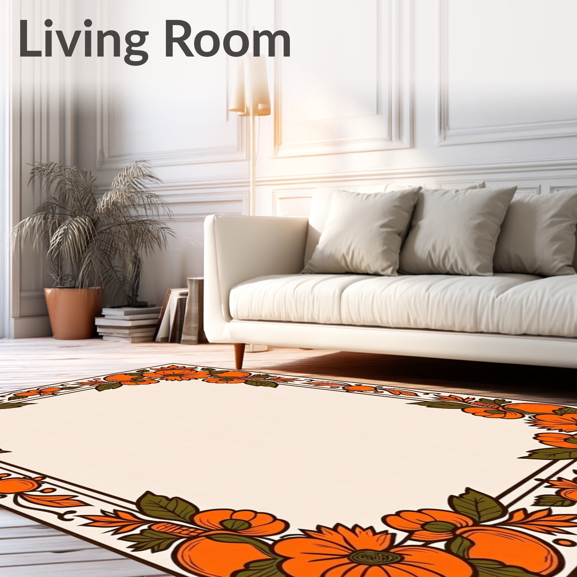 Vintage Orange Floral Border Rug