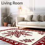 Crimson Snowflake Bordered Cream Rug