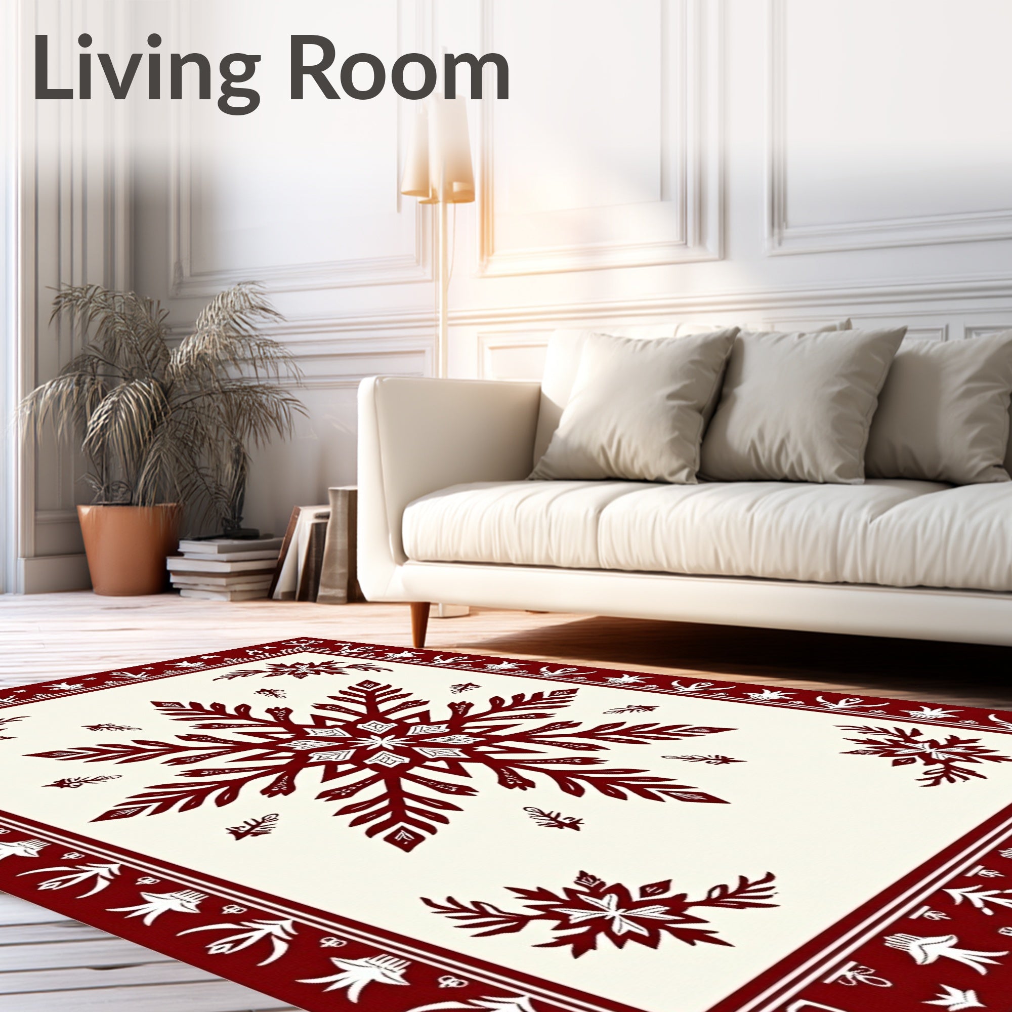 Crimson Snowflake Bordered Cream Rug