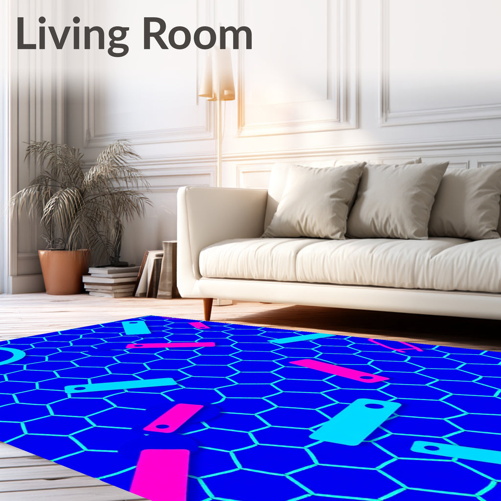 Electric Blue Hexagonal Confetti Rug