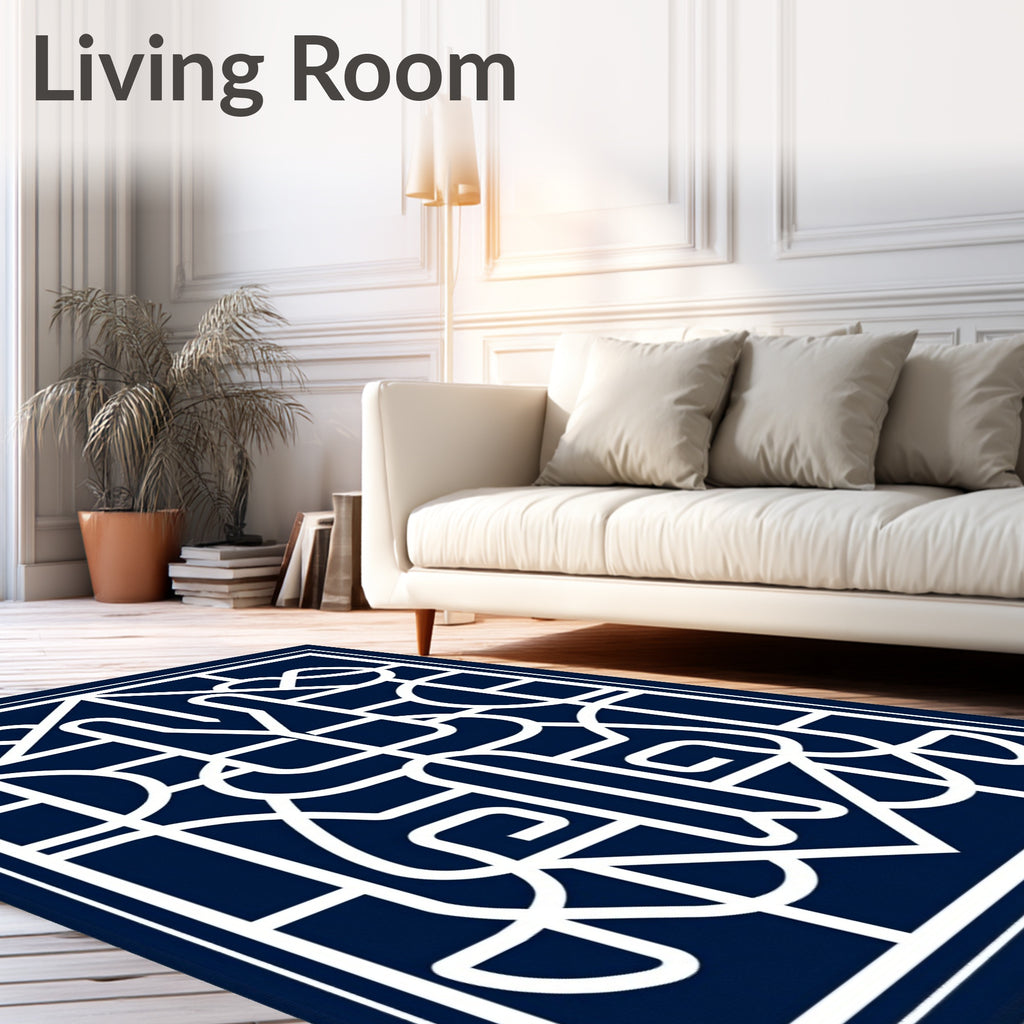 Deep Blue Art Deco Geometric Lines Rug