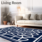 Deep Blue Art Deco Geometric Lines Rug