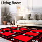 Red Black Plaid Snowflake Accents Rug