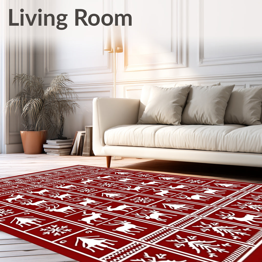 Crimson Deerflake Winter Nordic Rug