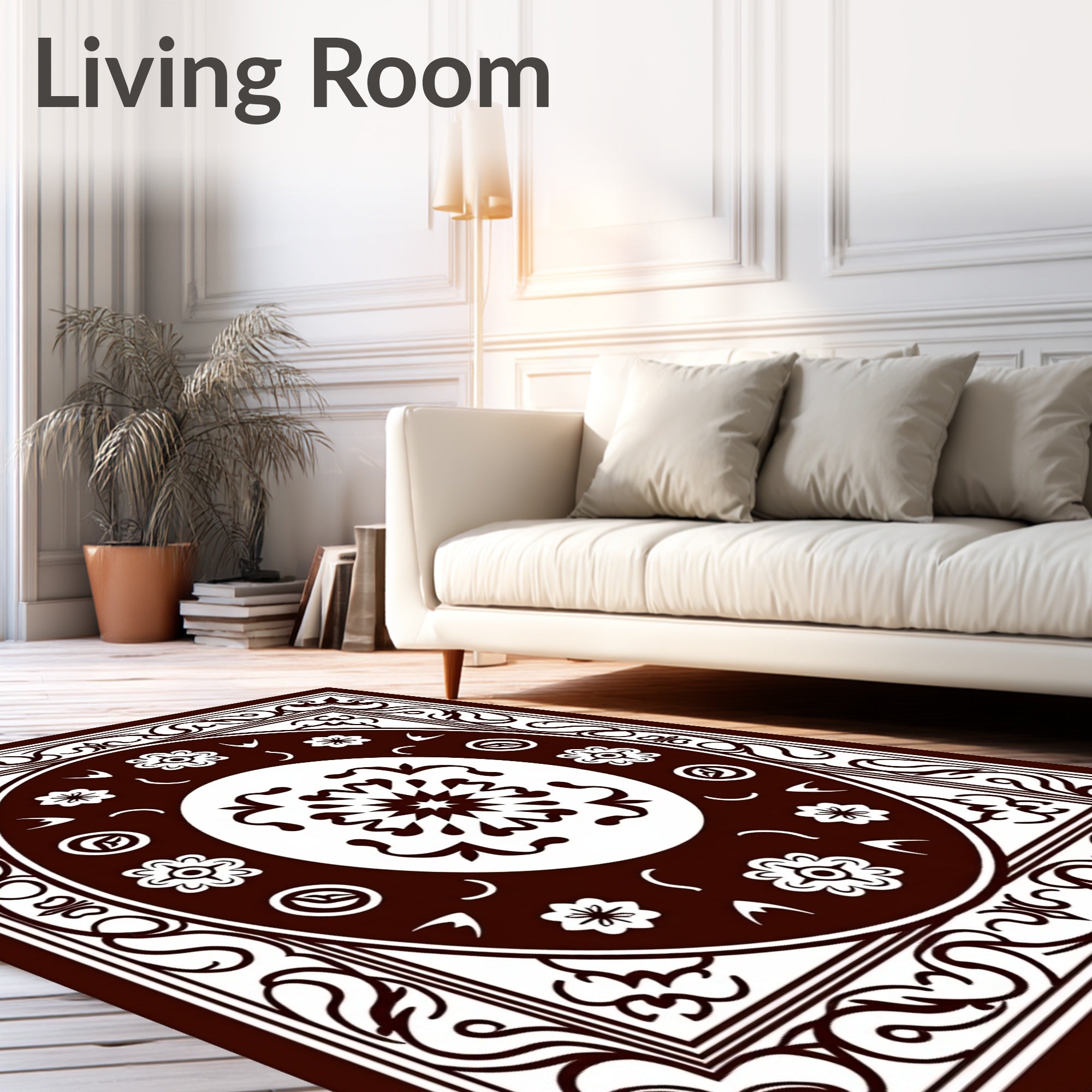 Deep Red Floral Medallion Border Rug