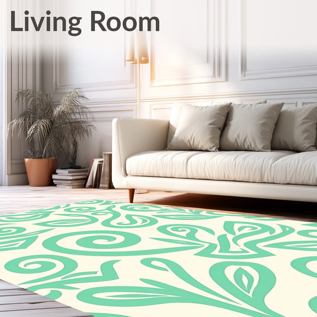 Aqua Swirl Leafy Scroll Rug
