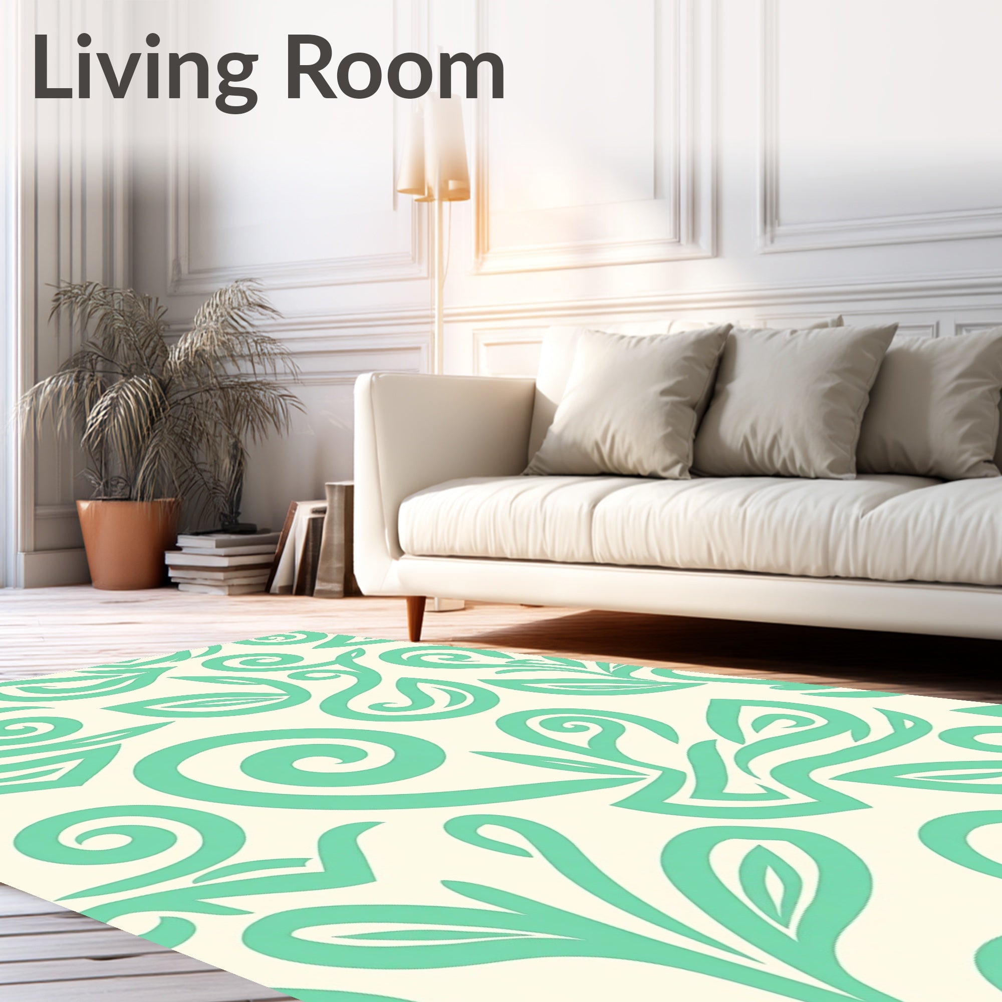 Aqua Swirl Leafy Scroll Rug