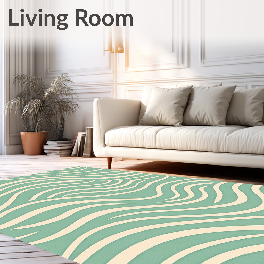 Teal Cream Organic Wavy Lines Rug