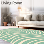 Teal Cream Organic Wavy Lines Rug