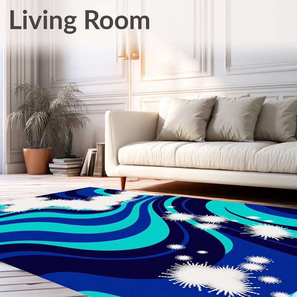 Rippled Ocean Abstract White Starburst Rug