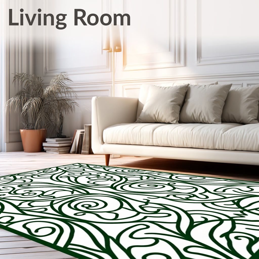 Ornate Emerald Swirl Vine Filigree Rug