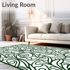 Ornate Emerald Swirl Vine Filigree Rug