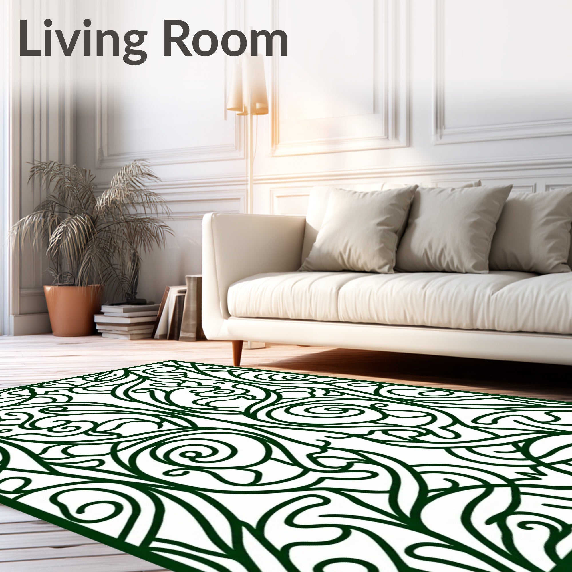 Ornate Emerald Swirl Vine Filigree Rug
