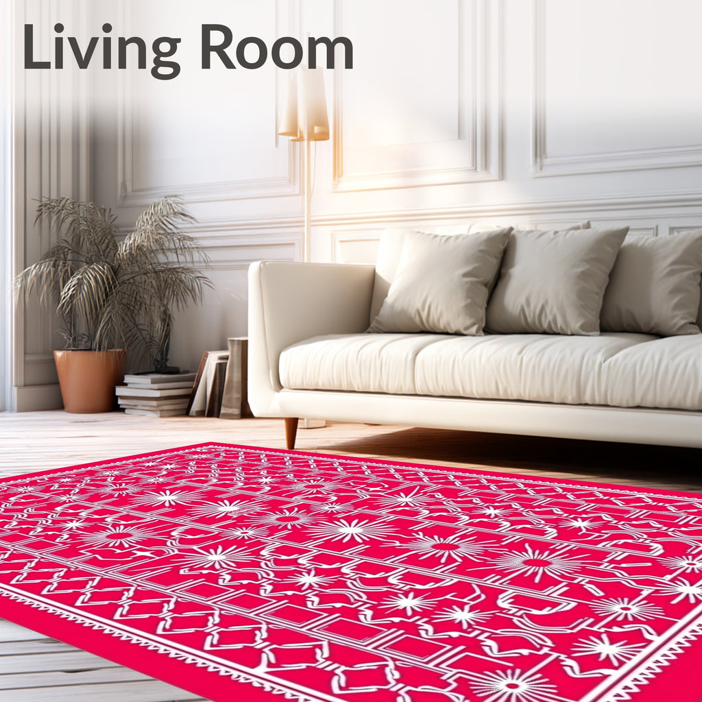 Bright Red Geometric Starburst Medallion Rug
