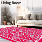 Bright Red Geometric Starburst Medallion Rug