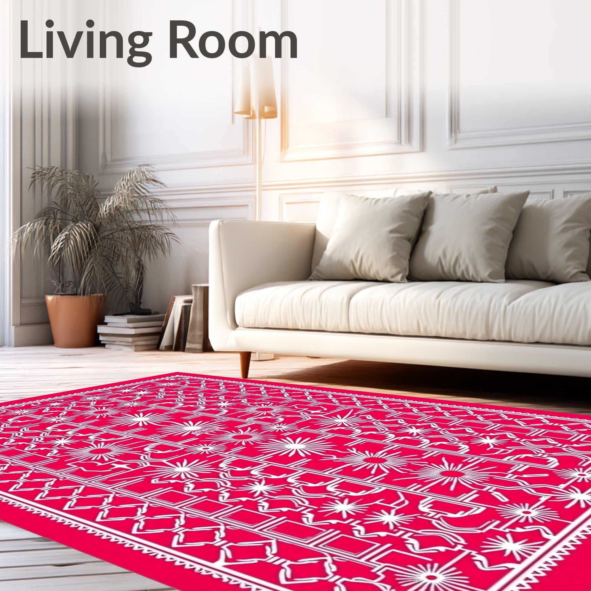 Bright Red Geometric Starburst Medallion Rug
