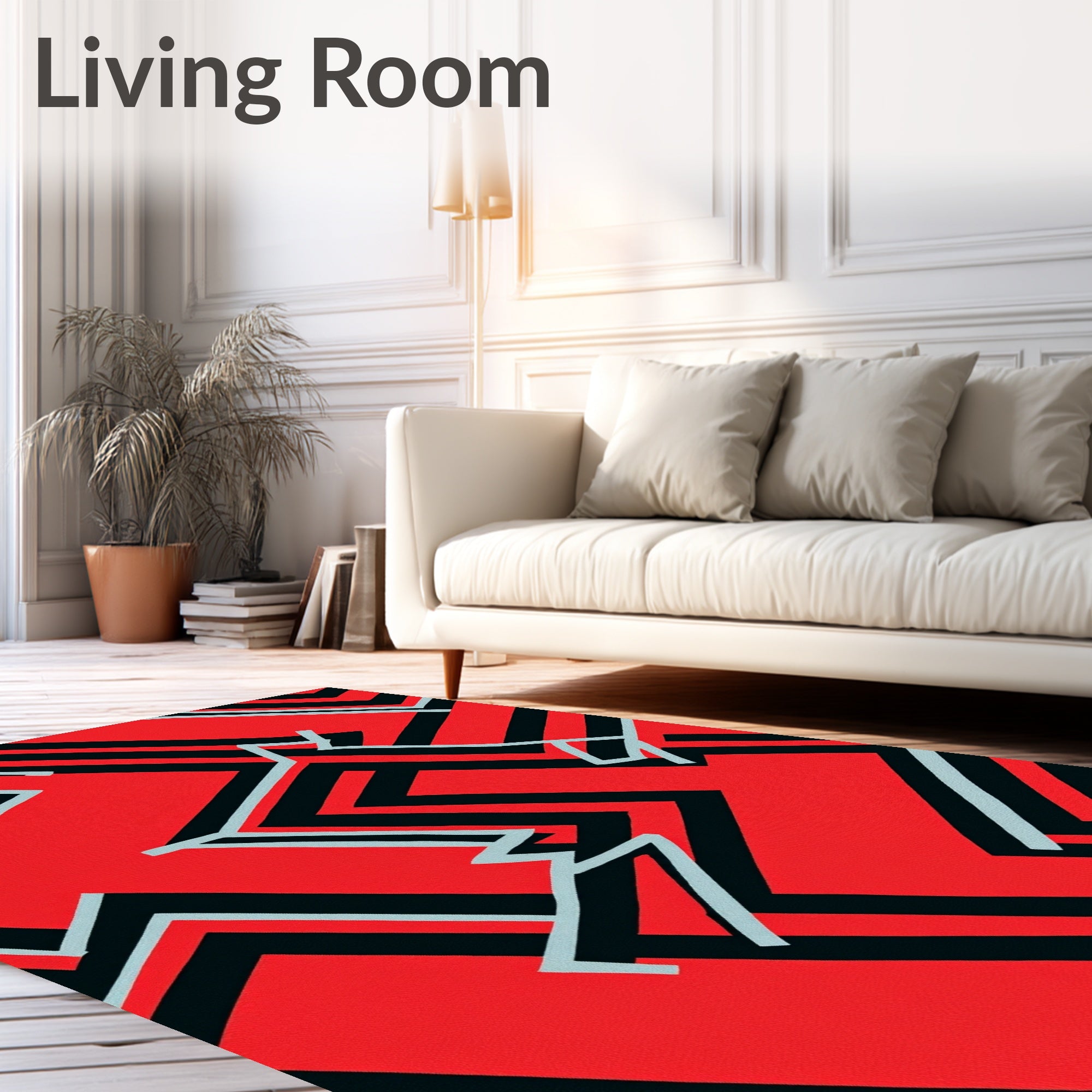 Bold Red Geometric Zigzag Lines Rug