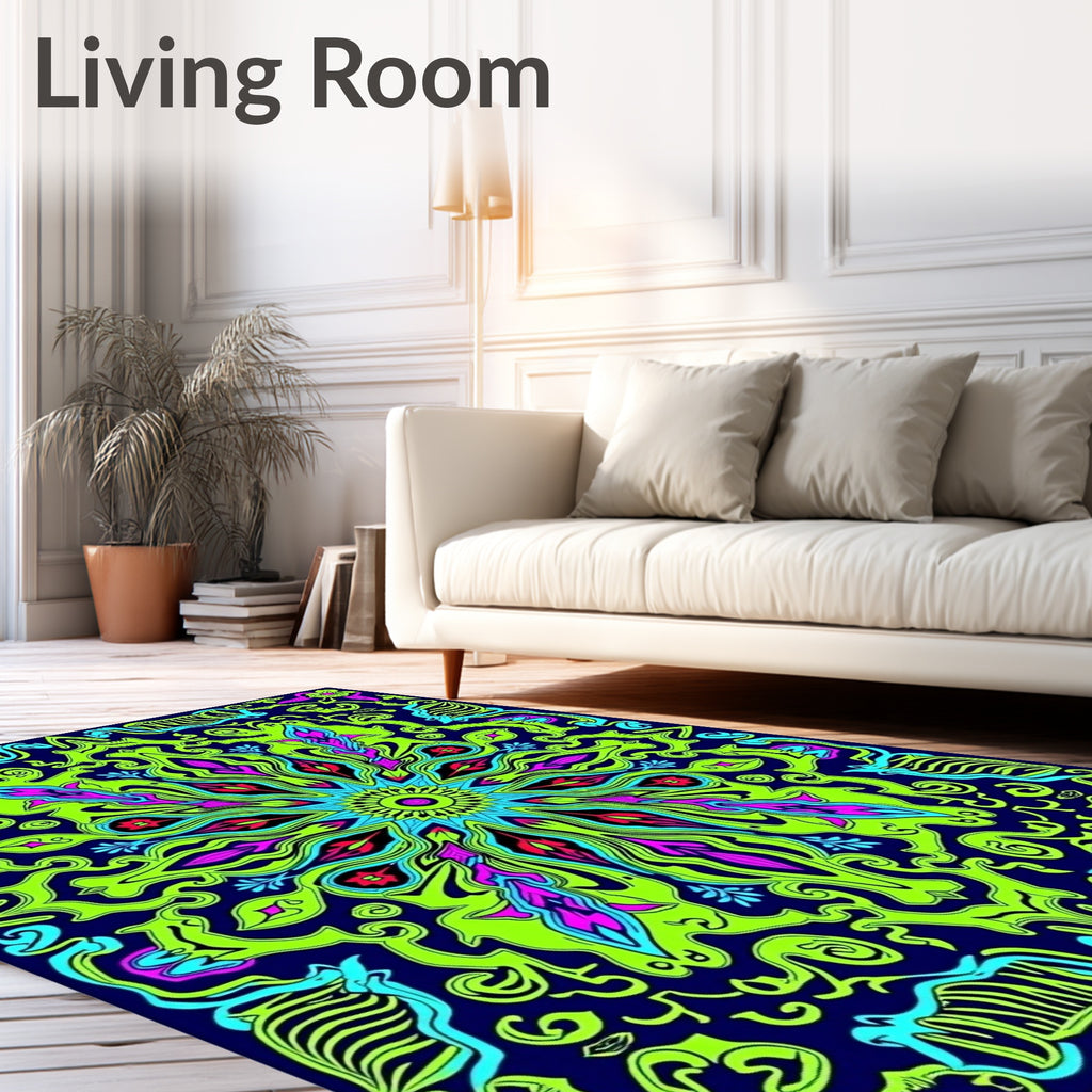 Neon Green Abstract Floral Sunburst Rug