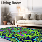 Neon Green Abstract Floral Sunburst Rug
