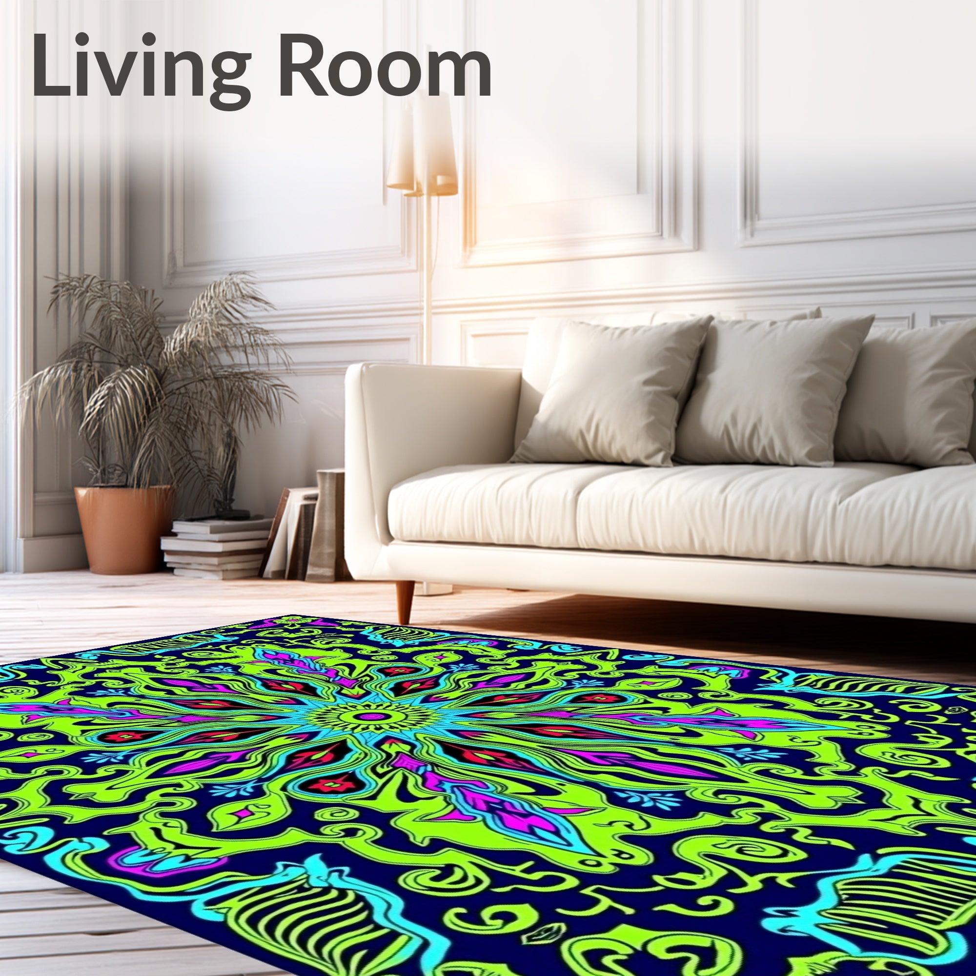 Neon Green Abstract Floral Sunburst Rug